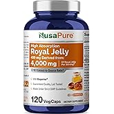 NusaPure Royal Jelly 10:1 Extract, 400 mg Equivalent to 4000mg - 120 Veggie Capsules (Non-GMO, Dairy Free, Dietary Supplement)