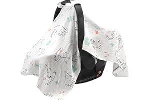 SERAPHY Muslin Car Seat Covers for Babies, Breathable Baby Car Seat Cover for Boys and Girls, Cotton Infant Carseat Canopy Cover -Dinosaur
