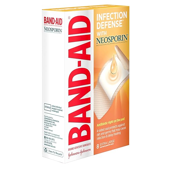 BAND-AID BRAND ADHESIVE BANDAGES, PLUS ANTIBIOTIC, EXTRA LARGE, 8-COUNT ALL-ONE-SIZE