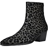 OSSTONE Men Chelsea Ankle Boots Leather Leopard Boot with Side Zipper Heel Boots OS-JY047-US-R