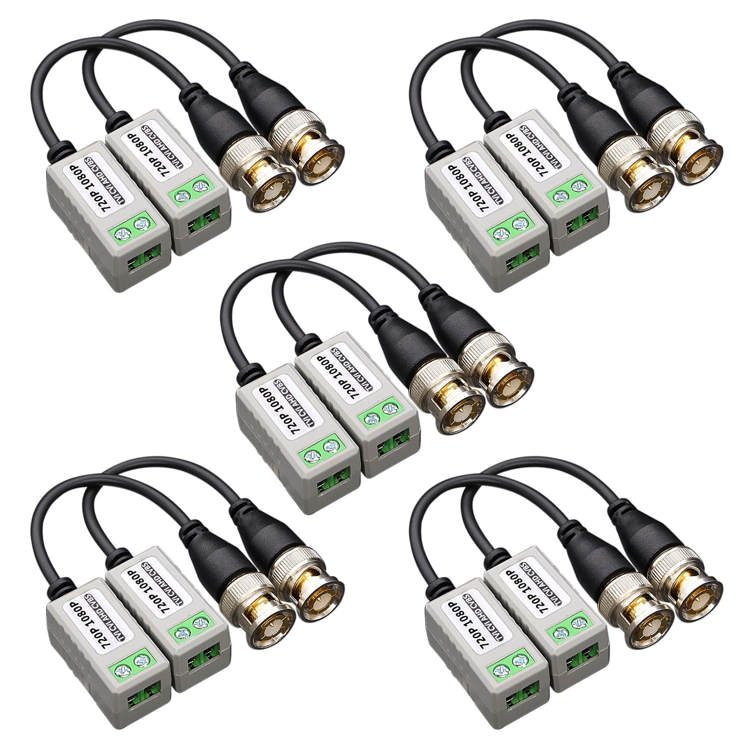ANLINK 5 Pairs (10PCS) Passive Video Balun Connector, HD Mini CCTV BNC Video Balun Transceiver Transmitter AHD/TVI/CVI Cable Connectors for 720P 1080P CCTV Security Cameras (5 Pairs, Screw Type)
