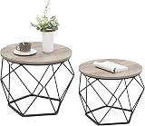 VASAGLE Round Coffee Table Set of 2 Industrial Grey-Beige Black Steel Tray view 1