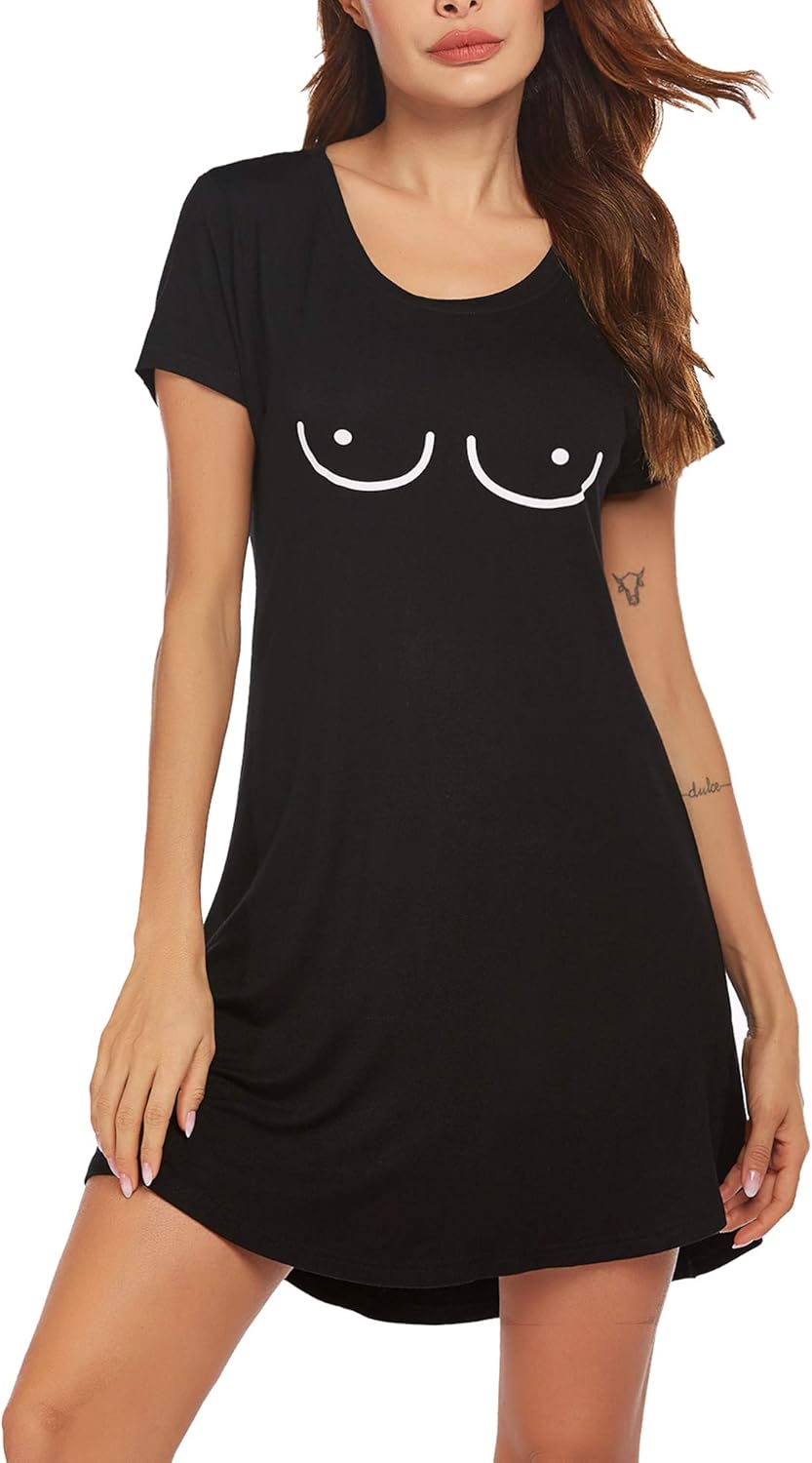 Hotouch Nightgown for Women Sleeping Short Sleeve Sleep Dress Cute Print Night Shirts Comfy Sleepwear S-XXL at  Women’s Clothing store