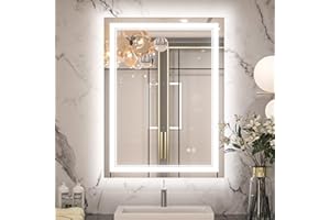 Keonjinn 32 x 24 Inch Bathroom Mirror with Light, Frontlit & Backlit LED Bathroom Mirror with 3 Color Lights, Stepless Dimmab
