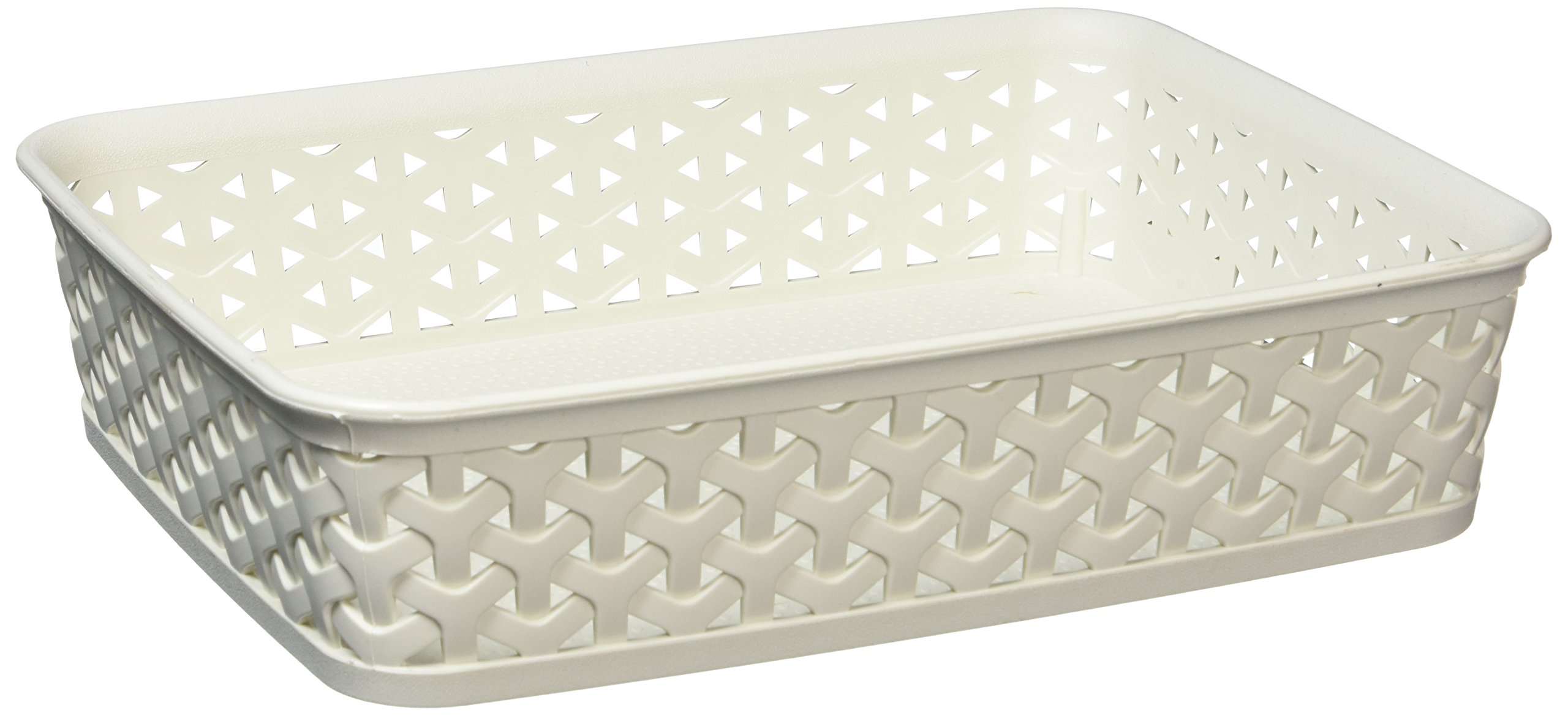 CURVER Medium Faux Rattan Storage Tray Organiser (2.5 Litre), Vintage White, 26 x 20 x 6 cm