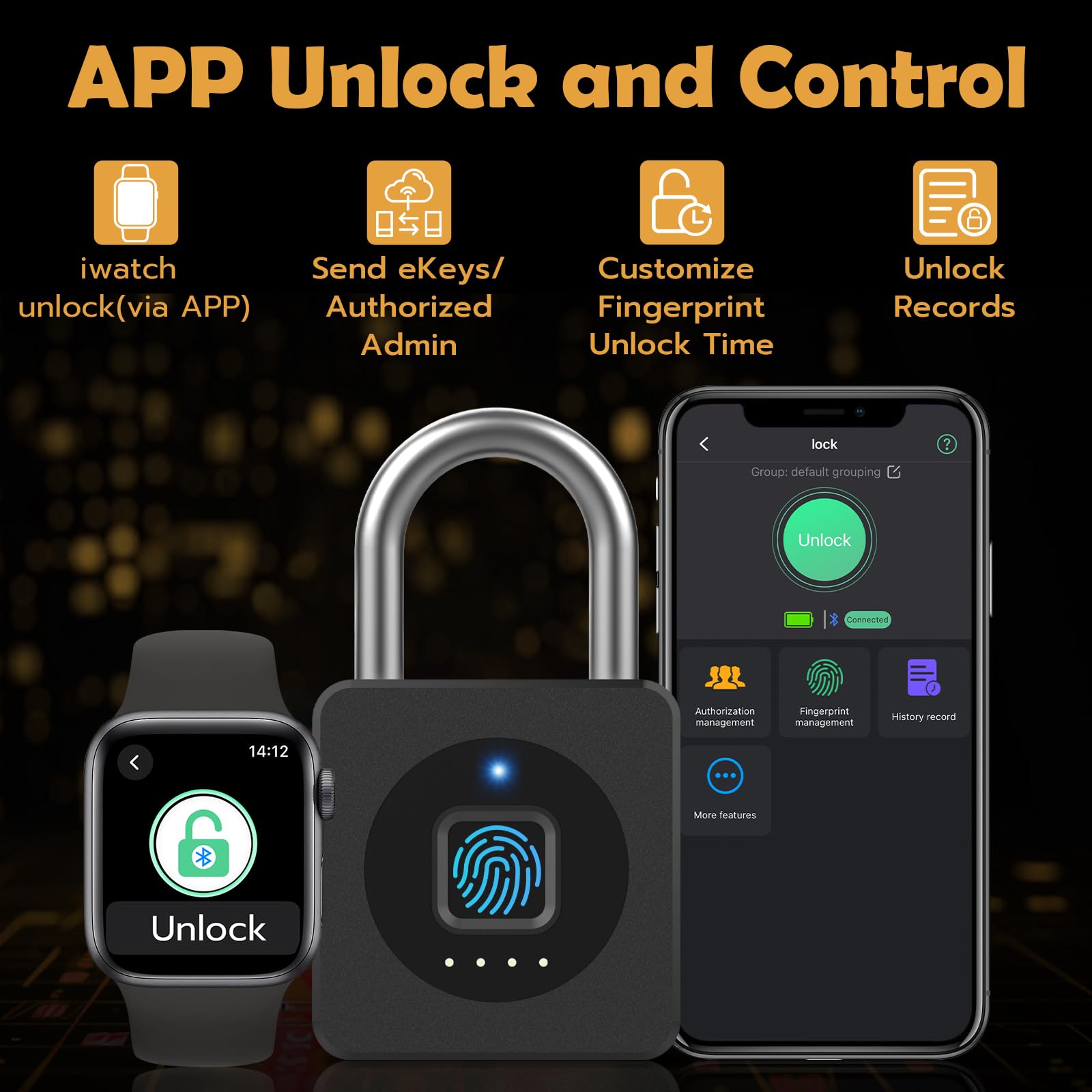 Pothunder Fingerprint Padlock, Fingerprint Lock with APP, Padlock with Keyless Biometric, Smart Padlock Waterproof Suitable for Gym, Locker, Gates, Fence and Storage, YL-P6BF