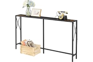 Gewudraw Console Table, 55.1" Narrow Sofa Table, Behind Couch Table, Entryway Table, Industrial Sofa Table for Hallway, Living Room, Bedroom, Long Console Table