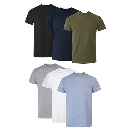 Hanes Men's Cotton Pocket T-Shirt, Moisture-Wicking with Odor Control, Assorted, 6-Pack
