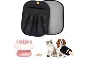 2 Pcs Pet Hair Removal Gloves with Bathing Brush – Double-Sided Silicone Grooming Mitts for Cats & Dogs, Reusable Electrostat