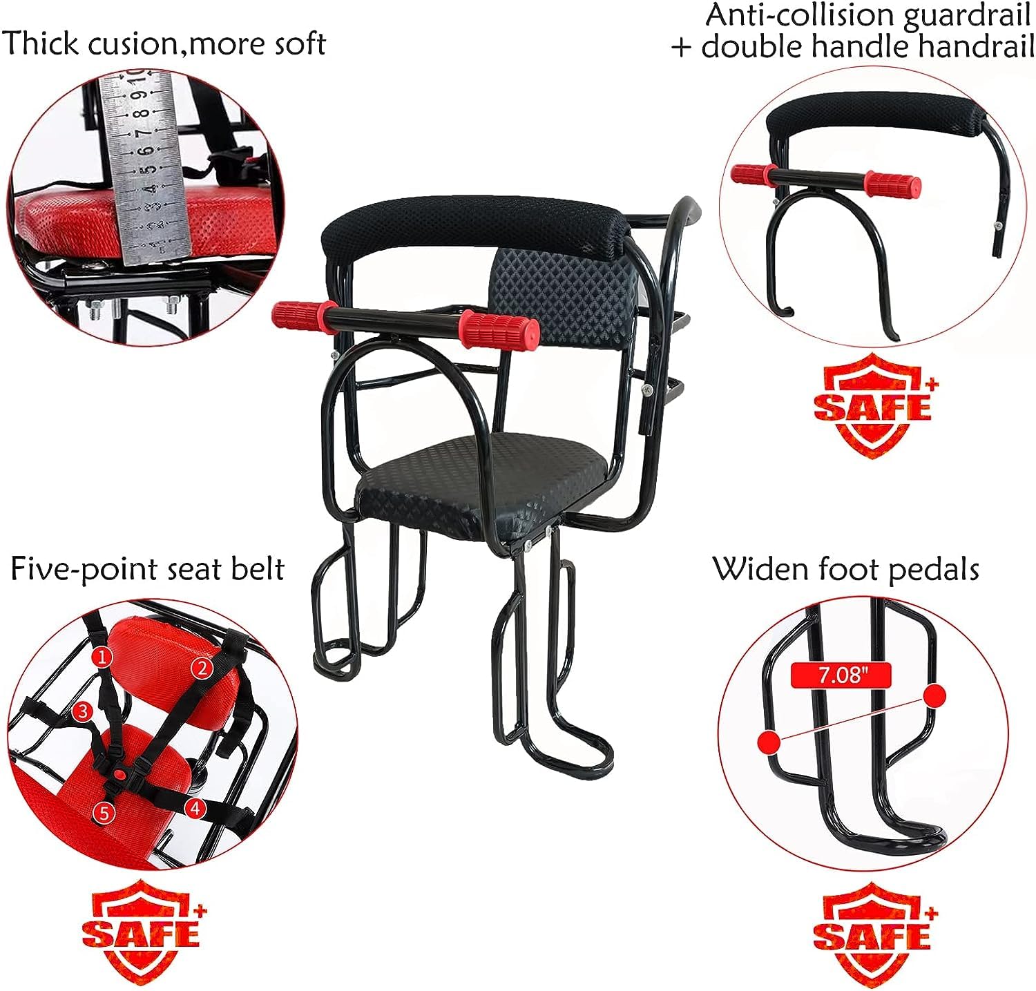 Felixstory Bike Child Seat, Bike Kids Seat with Cushion Backrest Armrest and ​Fence Guadrail, Electric Bike Child Seat for 2-6 Years Old, High Seat Cushion Backrest Mountain More Safety (Back-seat)
