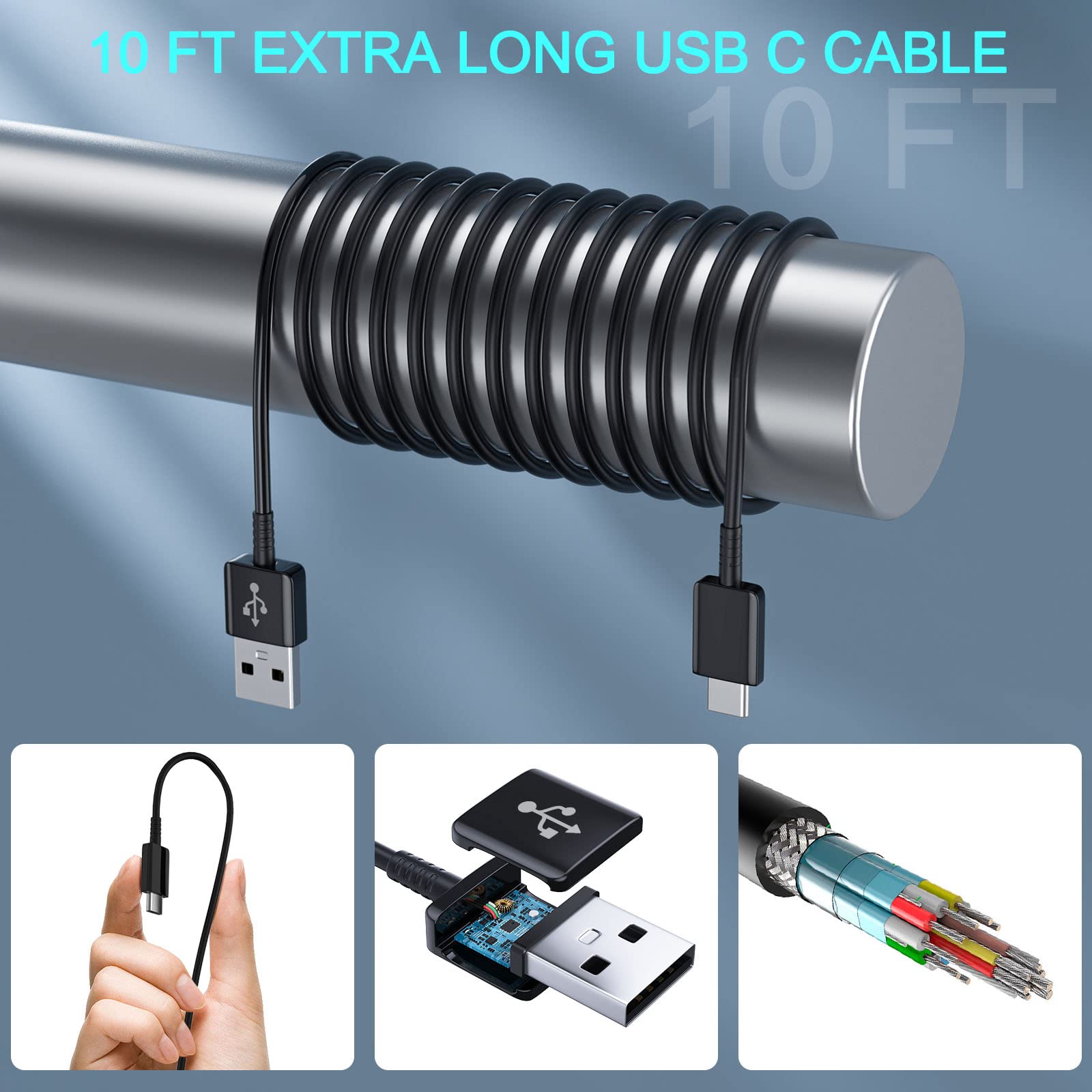 Android Type C Phone Charger with 10 FT C Charger Cable Fast Charging for Samsung Galaxy S10/S10e/S10+/S9/S9+/S8/S8+/S23/S22/S21 Ultra/S20/Note 20/Note 10/Note 9/S25/s25+/S24/S24+/S24 Ultra