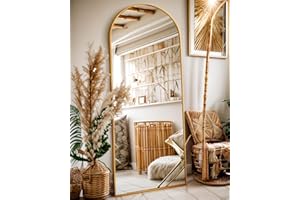 Antok Arched Full Length Mirror, 64"x21" Arched Floor Mirror, Glassless Mirror Full Length with Stand, Floor Mirror Freestanding, Wall Mounted Mirror for Bedroom Living Room, Gold