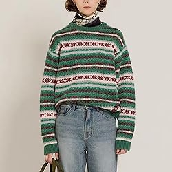 Women Y2K Argyle Striped Pullover Sweater Casual