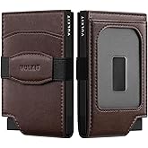 VULKIT Pop up Card Wallet with Money Strap Leather Front Pocket Card Holder with ID Window RFID Blocking Business Card Case for Men (Espresso)