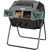 EAST OAK Compost Tumbler Outdoor, 43-Gal Dual Chamber Compost Bin with 2 Sliding Door and Aeration System, Tumbling Rotating 