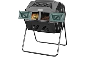 EAST OAK Compost Tumbler Outdoor, 43-Gal Dual Chamber Compost Bin with 2 Sliding Door and Aeration System, Tumbling Rotating 