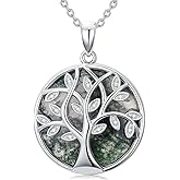 SHINYKEND 925 Sterling Silver Moss Agate Tree Of Life Pendant Necklace for Women Natural Diamond Tree Of Life Necklace Exquisite Jewelry Gift Anniversary Birthday for Wife Girlfriend