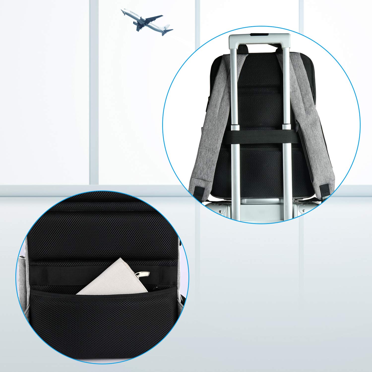 Cai 7331 Large Business Travel Backpack, Durable Multi-Functional Water Resistant, School College Commuting Bag with Headphones Port and luggage strap 15.6 \