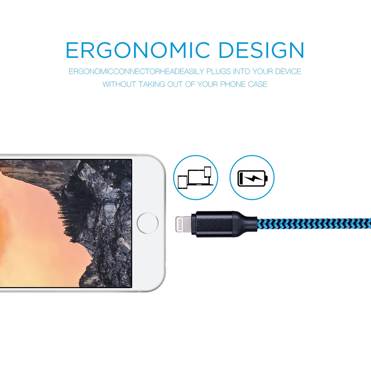 Long Phone Charger Cable, Nylon Braided 3-PACK 10ft Extra Long USB Data Cord Sync and Charging Lead for Phone X XS Max XR/8/8 Plus 7/7 Plus 6/6s Plus 5/5s/5c, Pad Mini/Air/Pro Pod Touch (Blue)