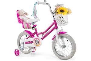 BABY JOY Kids Bike, 12 14 16 18 Inch Children Bicycle w/Detachable Training Wheels, Storage Basket, Adjustable Seat & Handleb
