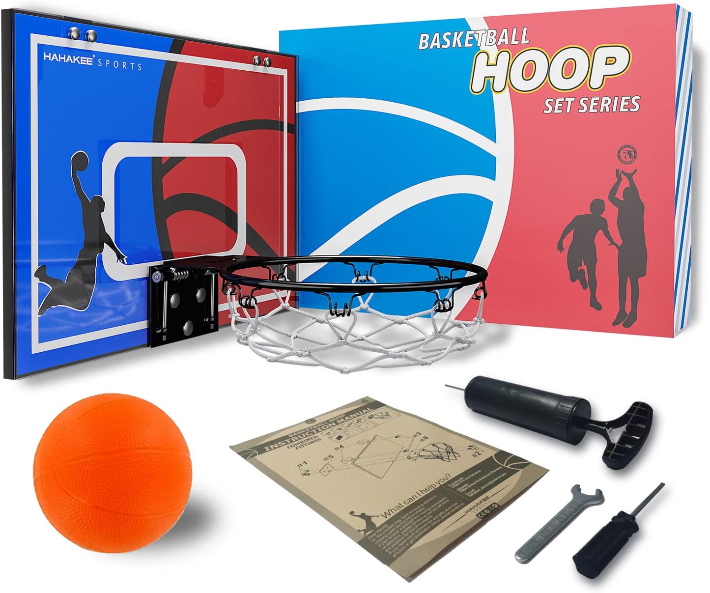 Hahakee Mini Basketball Hoop, Wall Mounted and Indoor Basketball Toys with Breakaway Steel Rim, Includes Mini Basketball and Hand Pump (16.5"x12") : Sports & Outdoors