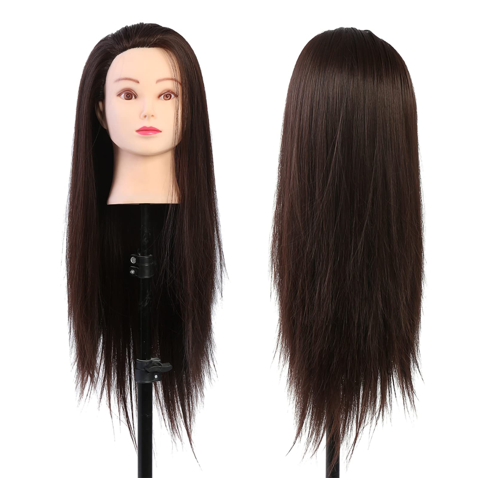 Training Head, Real Hair Mannequin Training Head Cosmetology Doll Head Hairdresser Practice Head Training Head for Wig Hairstyle, Dark Brown