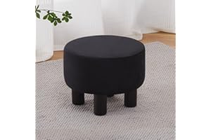 Cpintltr Velvet Ottoman Round Footrest Stool Upholstered Step Stool Ottomans Sofa Stool 4 Wood Legs with Anti-Slip Pads Modern Accent Home Decor Suitable for Living Room Bedroom Entryway Black