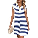 MEROKEETY Women's 2026 Summer Short Sleeve Mini Dress Casual Collared V Neck Loose T Shirt Dresses