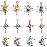 stino 56/60 Pieces Jewelry Celestial Charms Set, Silver & Gold Plated Moon Star Sun Pendants, DIY Jewelry Making Accessories