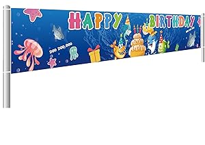 Colormoon Large Cute Shark Birthday Banner, Shark Birthday Banner for Kids Birthday Party Supplies Decorations, Cute Shark Baby Shower Supplies (9.8 x 1.5 feet)