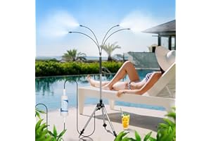 RAFOW Standing Misters for Outside Patio with Filter - Adjustable Height 3.2-4.1FT Misting System Line 26.5FT Portable Water Misters for Cooling Outdoor with Tripod Base Stand Mister for Backyard Pool Party