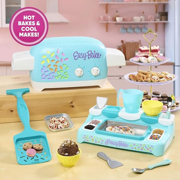 FREEZY BAKE ICE CREAM MAKER DELUXE SET FOR KIDS, 8 PIECE SET WITH 1 ICE CREAM MIX, AGES 8+