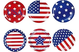 WINOO DESIGN Bulk 4th of July Plates - 48 PK - July 4th Dipsposable Paper Plates Fourth of July Decorations Décor Patriotic Plates American Flag Birthday Party Favors Independence Day Red White and Blue Plates