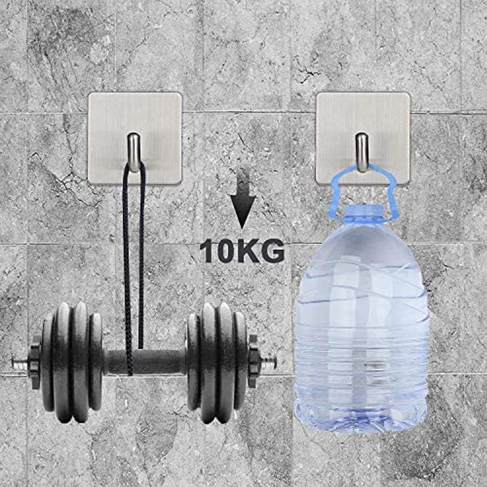 Budding Joy Adhesive Hooks Heavy Duty Stick on Wall Door Cabinet Stainless Steel Towel Coat Clothes Hooks Self Adhesive Holders for Hanging Kitchen Bathroom Home 4 Pack - - 