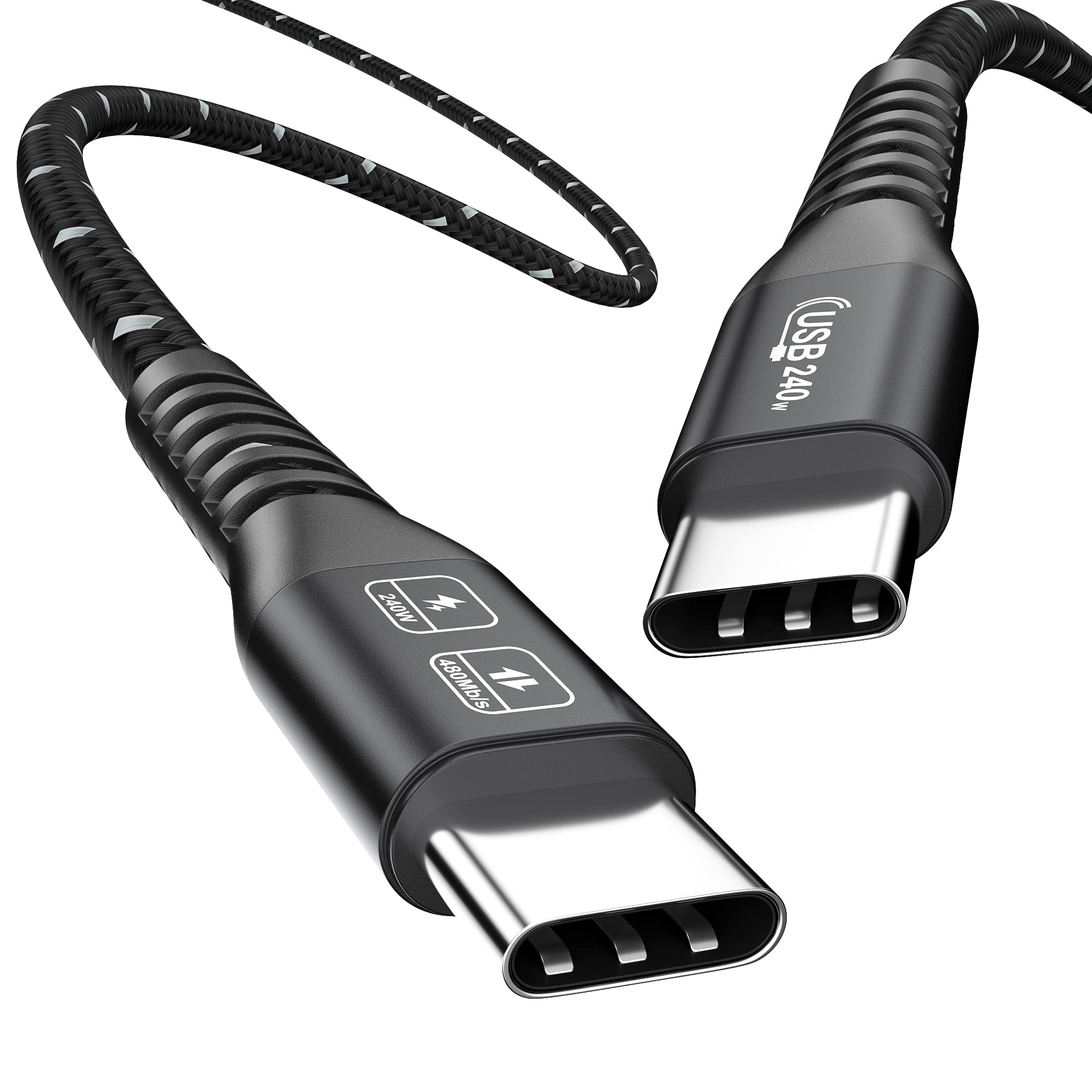dynattenik 1.8m 240W USB Type-C to C Spare Notebook Charging Cable - Durable Nylon Braided Material, 1.8m, PD3.1