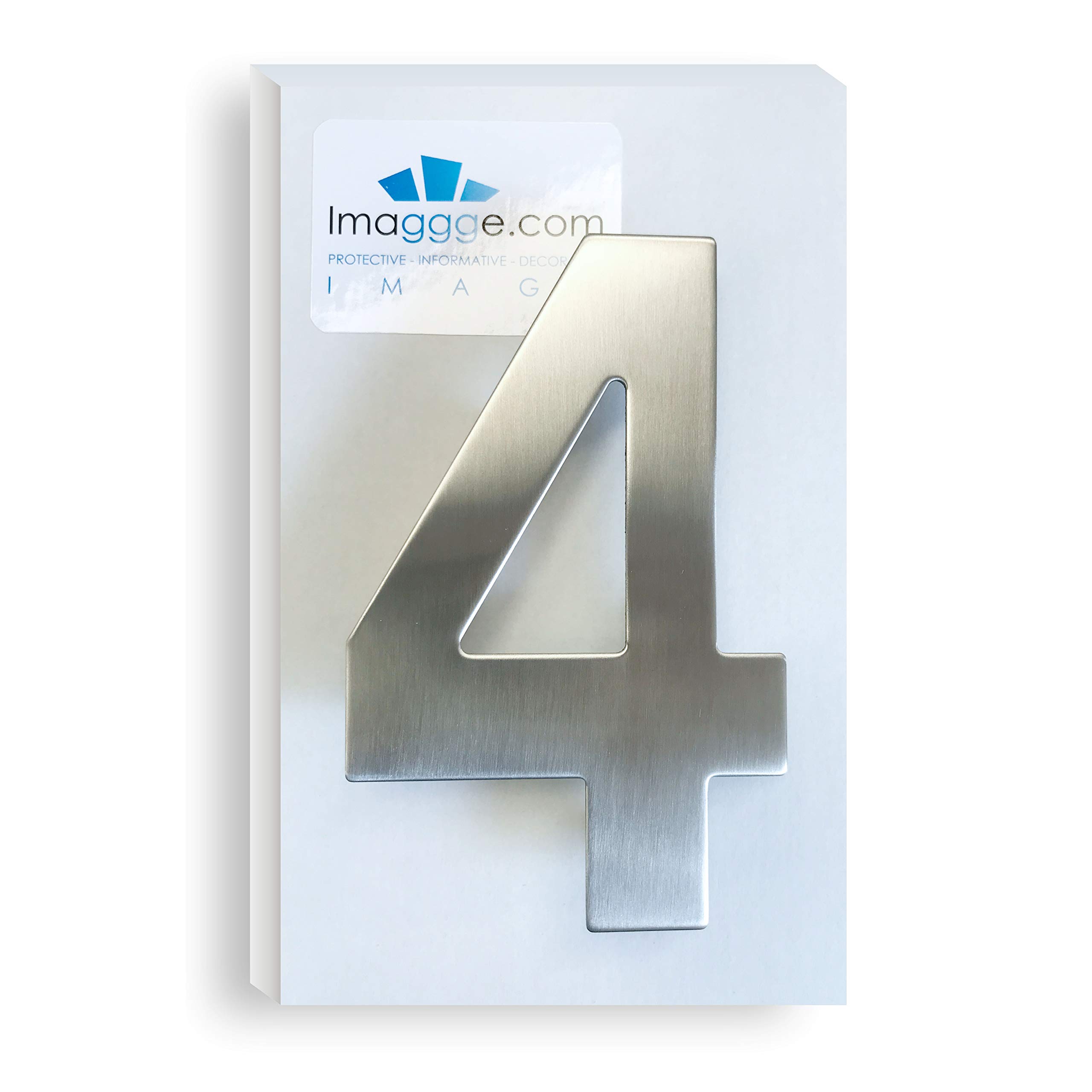 House Number - Heigth 5.9 Inch/15 cm - Brushed Stainless Steel - Quality Stainless Steel 304 - Easy to Install with 2 INOX Screws Included - Number 4 - Four