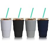 Patelai 4 Pcs Christmas Coffee Cup Sleeves Reusable Iced Coffee Sleeve Insulator Cup for Cold Hot Drinks Christmas Milk Tea Beverage Insulator Hand Protection (30-32 oz Large, Solid Color Style)