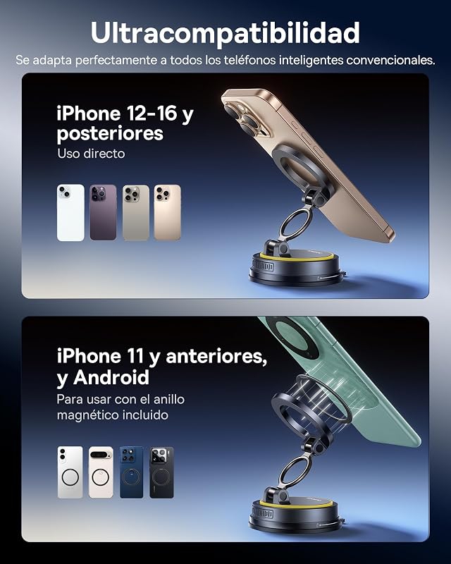 VC2 Flex, suporte magnético móvel para carro, suporte Magsafe para tablier e para-brisas, ajustável a 720° e dobrável para iPhone 16 15 14 13 12 Pro MAX