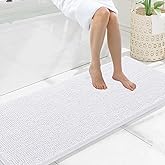 Smiry Luxury Chenille Bathroom Rugs 59x20, Extra Soft and Absorbent Shaggy Bath Mat, Machine Washable, Non-Slip Plush Carpet Runner for Tub, Shower, and Floor, Home Decor Accessories, White