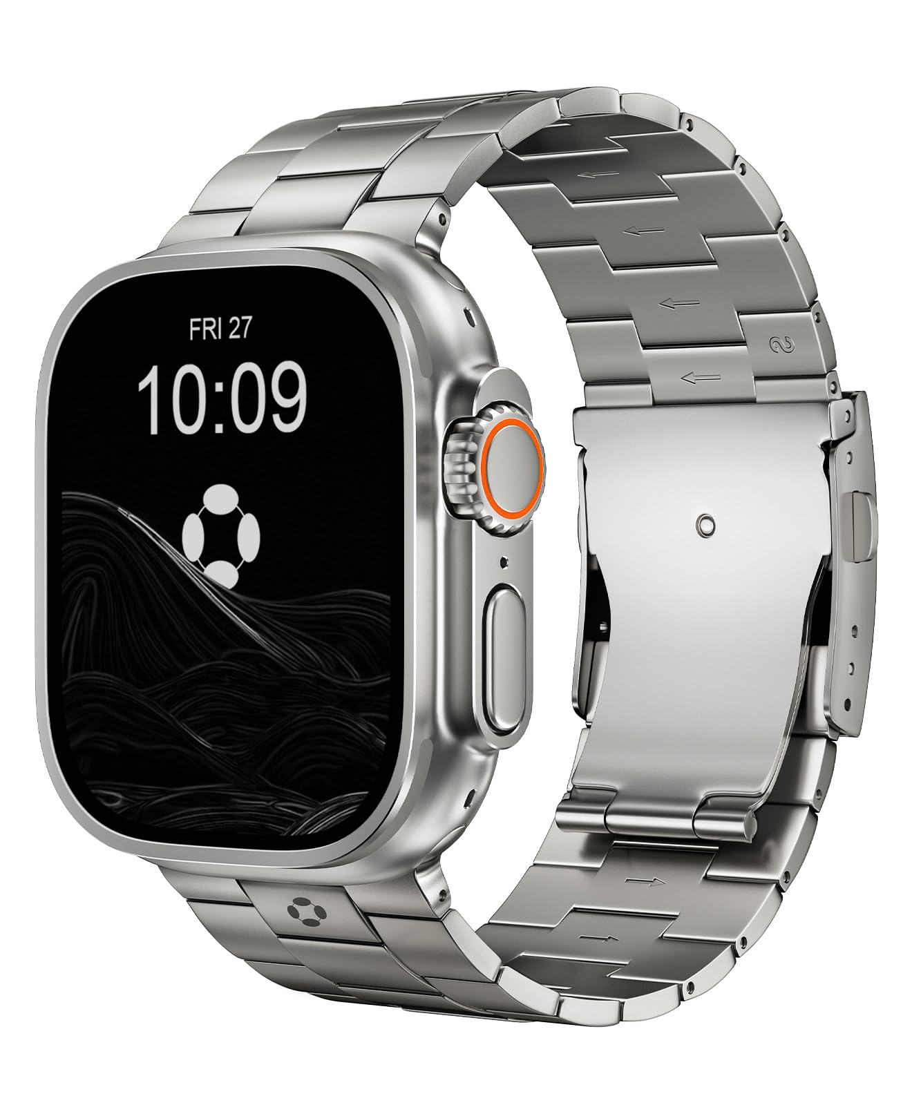 Photo 1 of FiNESTONE Premium Titanium Band Compatible with Apple Watch Ultra 2 & Ultra 49mm, Scratch-Resistant DLC Coating Metal Link Bracelet with Secure Folding Buckle, Adjustable Strap for Men - Titanium Grey