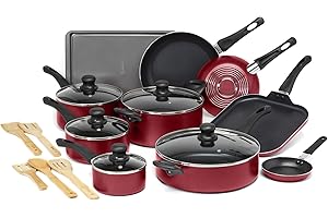 Ecolution Easy Clean Nonstick Cookware Set, Dishwasher Safe Kitchen Pots and Pans Set, Comfort Grip Handle, Even Heating, Ultimate Food Release, 20-Piece, Red