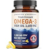 Triple Strength Omega 3 Fish Oil | 120 Softgels | 3600 mg Fish Oil | Over 2100mg of Omega-3 Fatty Acids | Heart and Cognitive