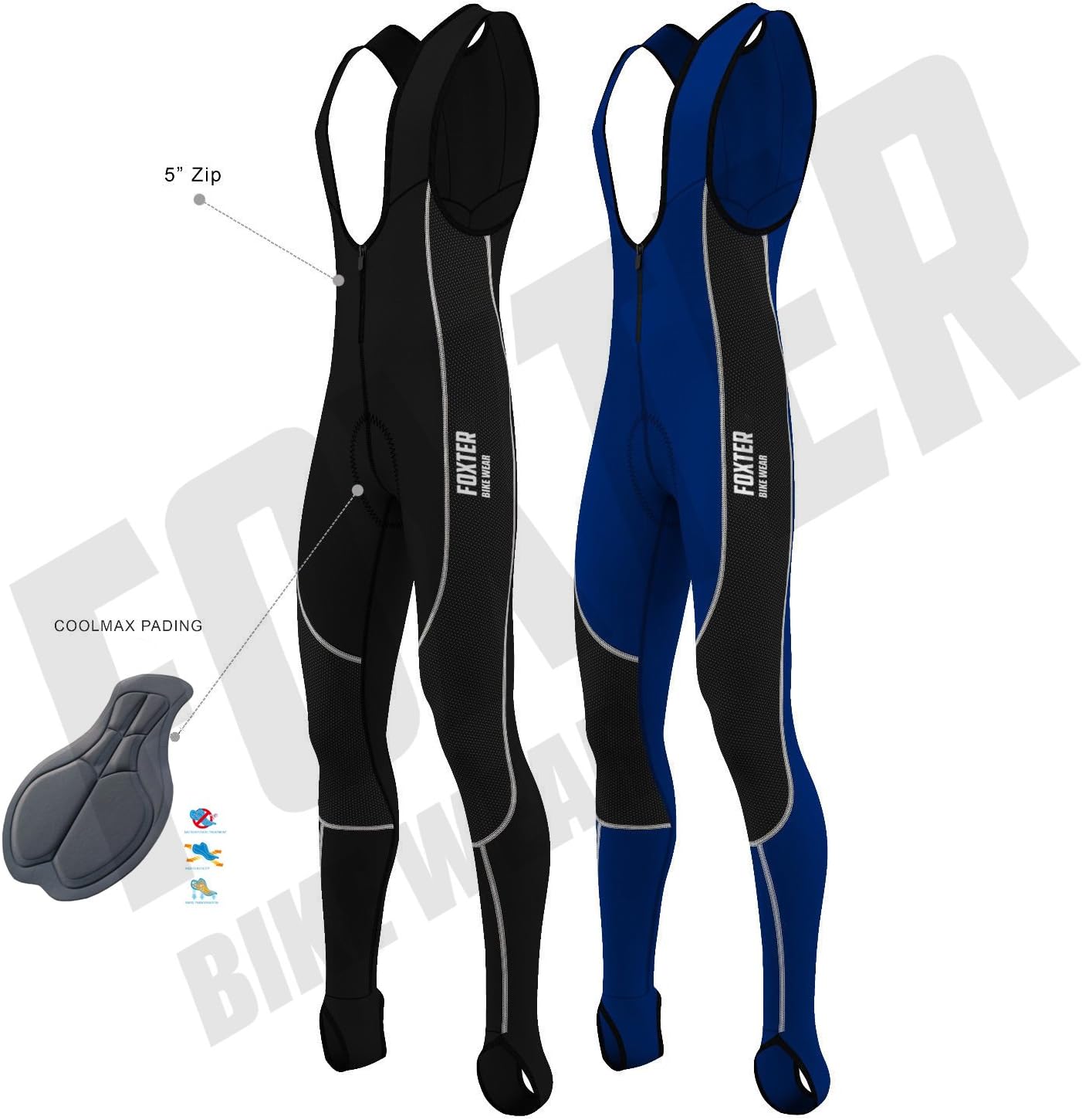 Foxter Winter Cycling Thermal Bib Pants Windbreak Bib Tights Cycle Tight Padded