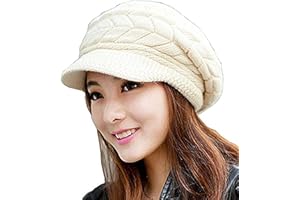 NYKKOLA Women Cable Knit Winter Warm Beanie Hats Newsboy Cap Visor with Sequined Flower