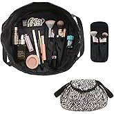 SUMBABO Drawstring Makeup Bag ¨C Barrel Drawstring Cosmetic Bag Opens Flat for Travel Toiletry Cinch Bag with Brush Bag (Zebra)