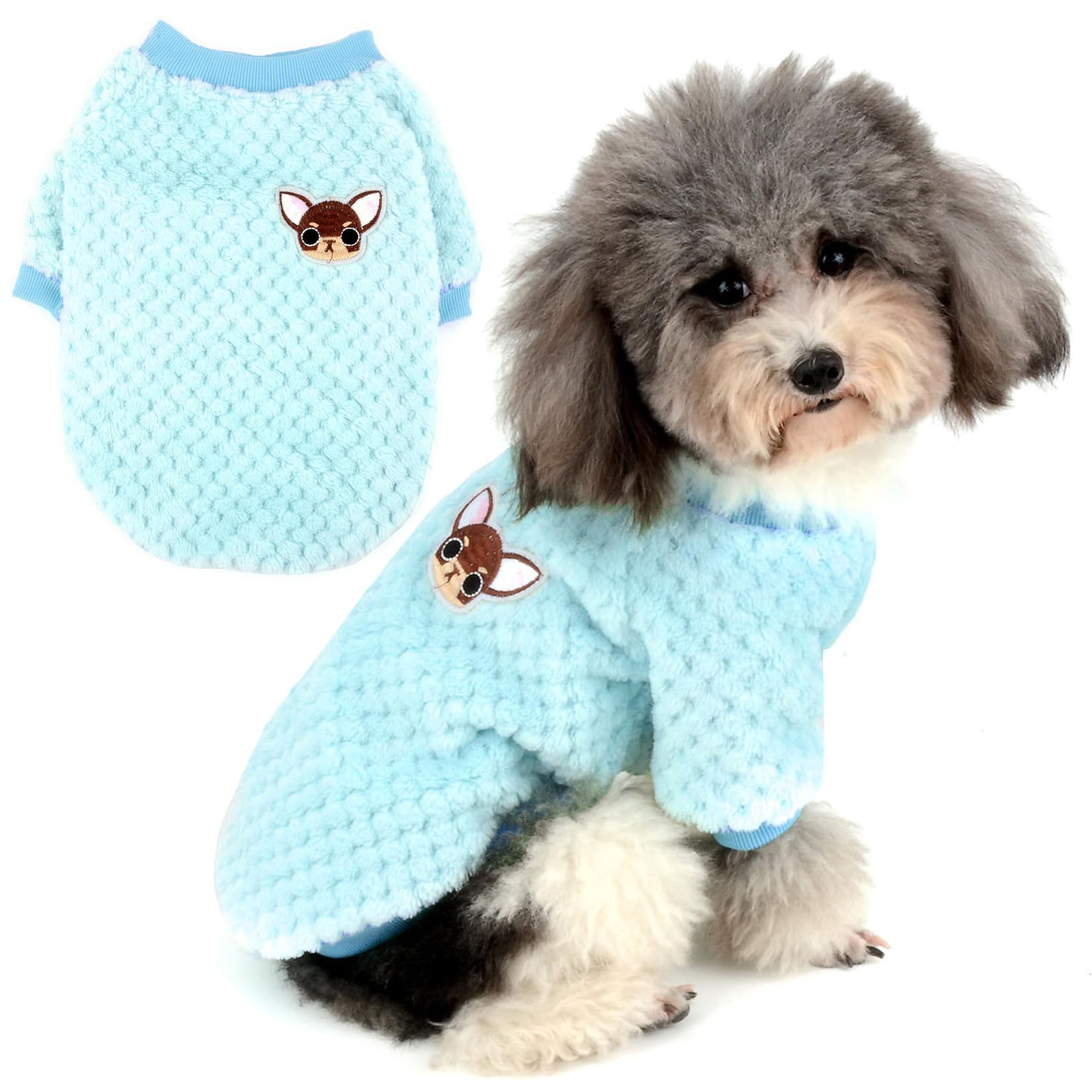 Zunea Small Dog Sweater Coat Fleece Pet Pullover for Dogs Boy Girl Winter Warm Soft Puppy Jumper Clothes Apparel Cat Outwear for Cold Weather Blue XXL