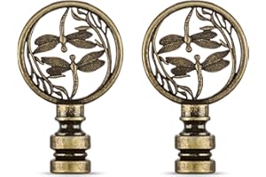 QC Lamp Finials Antique Brass - 2 Packs, Dragonfly Design Solid Metal Finials for Table lamps and Floor Lamps, Lamp Shade Toppers Screw On Cap, Decorative Lamp Shades Top Nut, Oriental LampShade Knob
