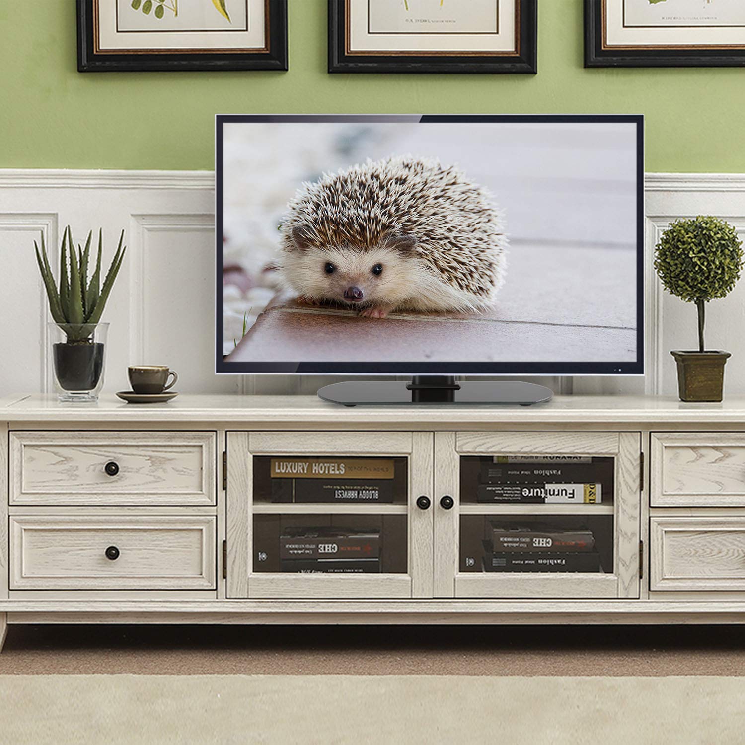  similar and the photo and the information Rfiver Universal Swivel TV Stand Tabletop TV Stand Base for Most 20-40 inch TVs, Height Adjustable with Tempered Glass Base and Wire Management, VESA 200x300mm, Black UT2003