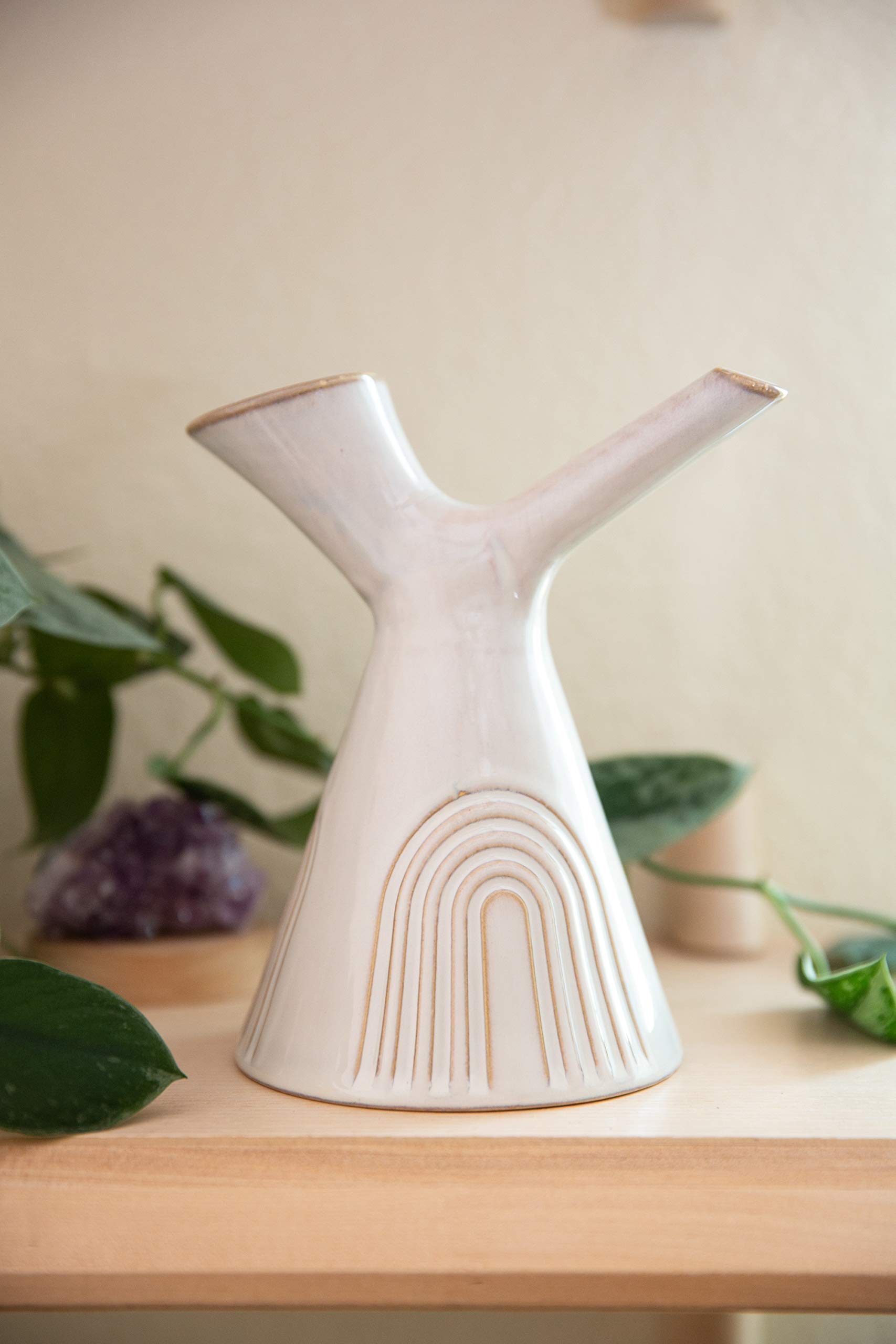 Photo 1 of Flora Bunda 7Inch Ivory Rainbow Y Style Ceramic Watering Can for Home Indoor Decoration