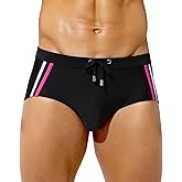Casey Kevin Men's Quick Dry Swim Briefs Bikini Swimwear with Drawstring | High Stretch Breathable Square Leg Swimsuit Low Rise Swim Trunks with Elastic Waistband for Beach Vacation Surfing